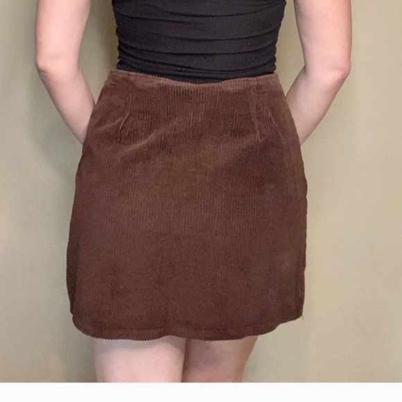 Vintage Corduroy Mini Brown Button Front Skirt Large - Picture 6 of 11